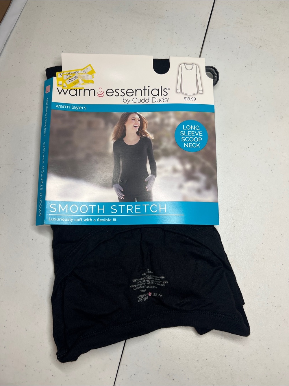 Cuddl Duds Warm Essentials Smooth Stretch Long Sleeve Scoop Neck - Black